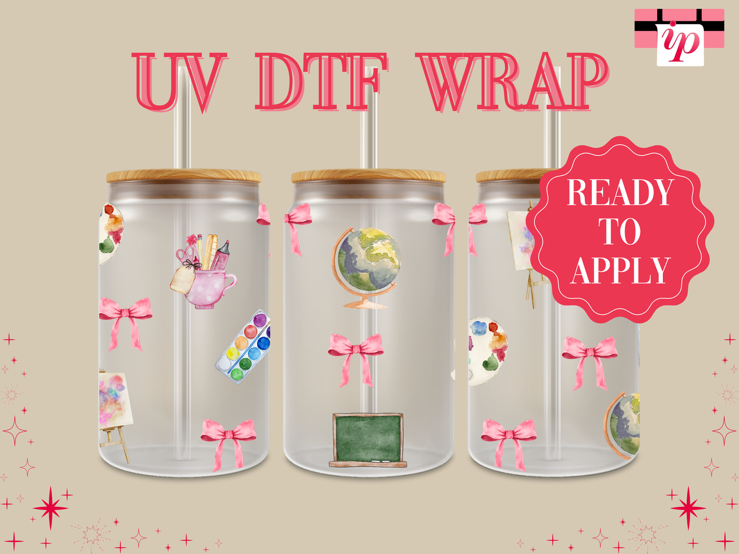 Coquette Pink School Supplies UV DTF Wrap