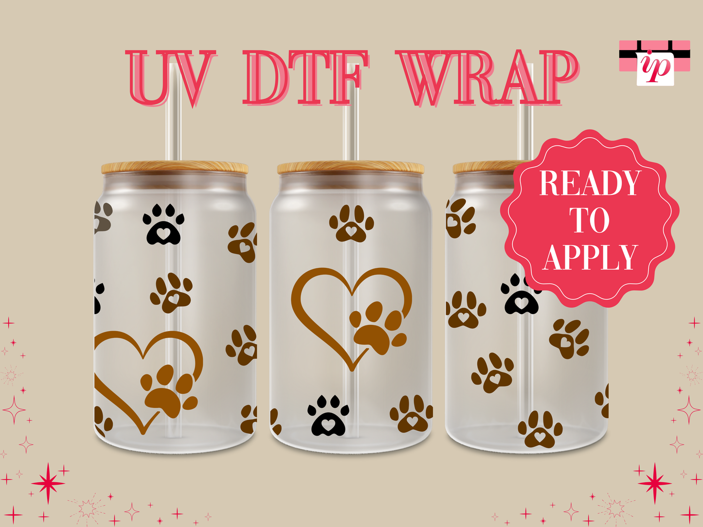 Dog Brown Paw Prints UV DTF Wrap