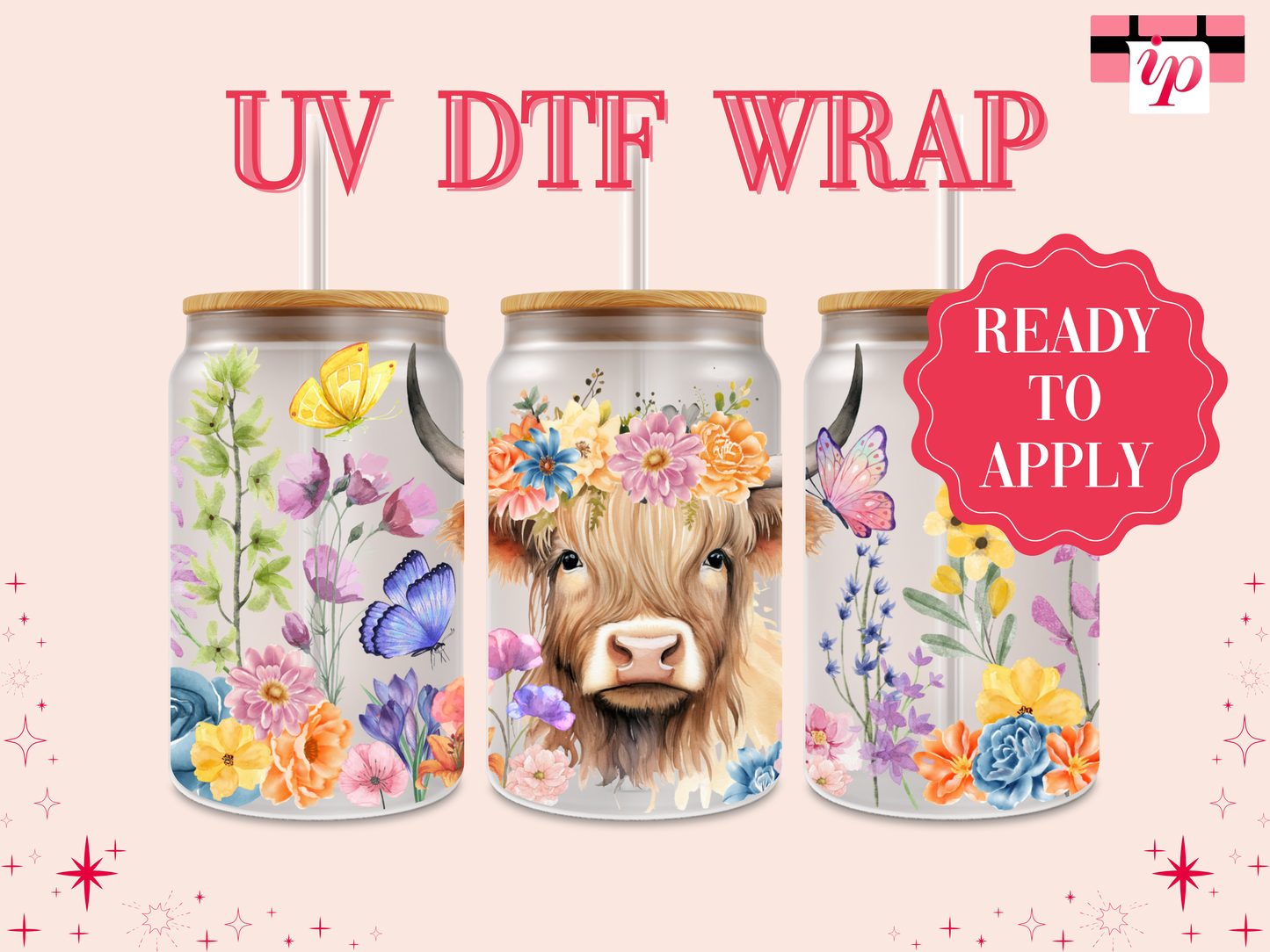 Cow Spring Flowers UV DTF Wrap