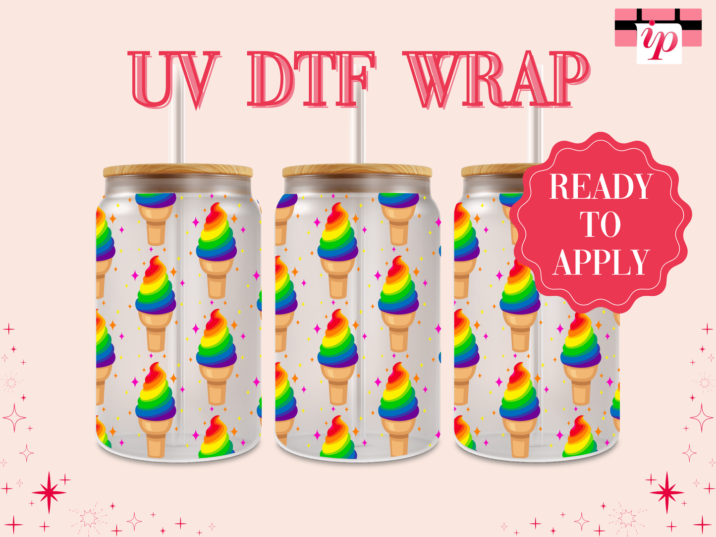 Rainbow Ice Cream UV DTF Wrap