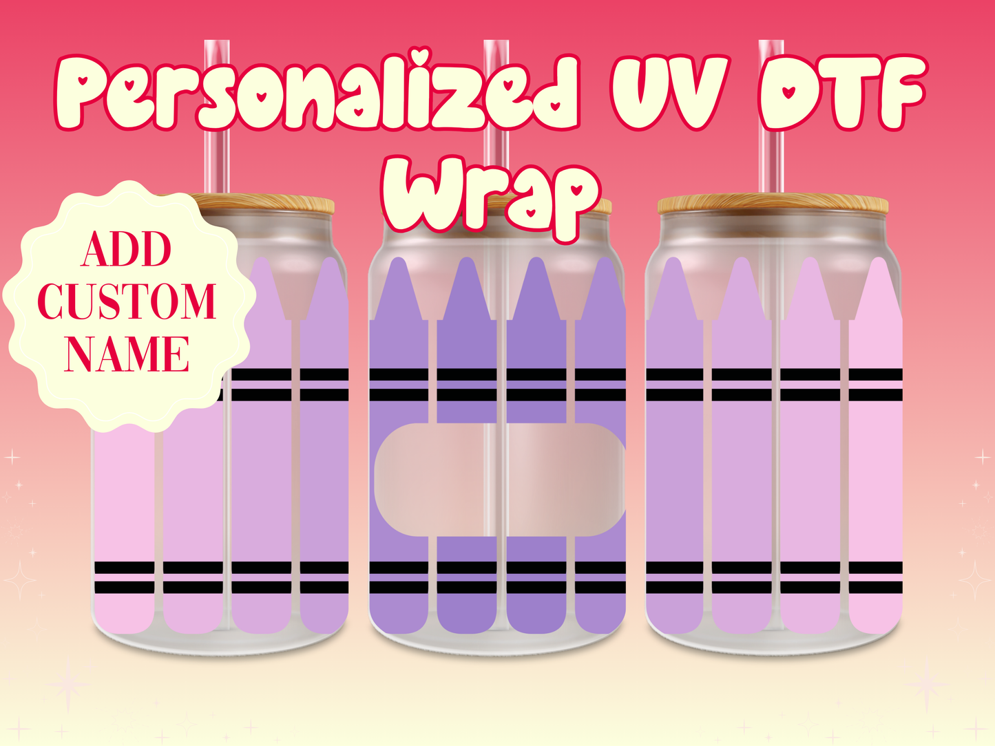 Crayons Personalized Teacher Name UV DTF Cup Wrap {Purple}