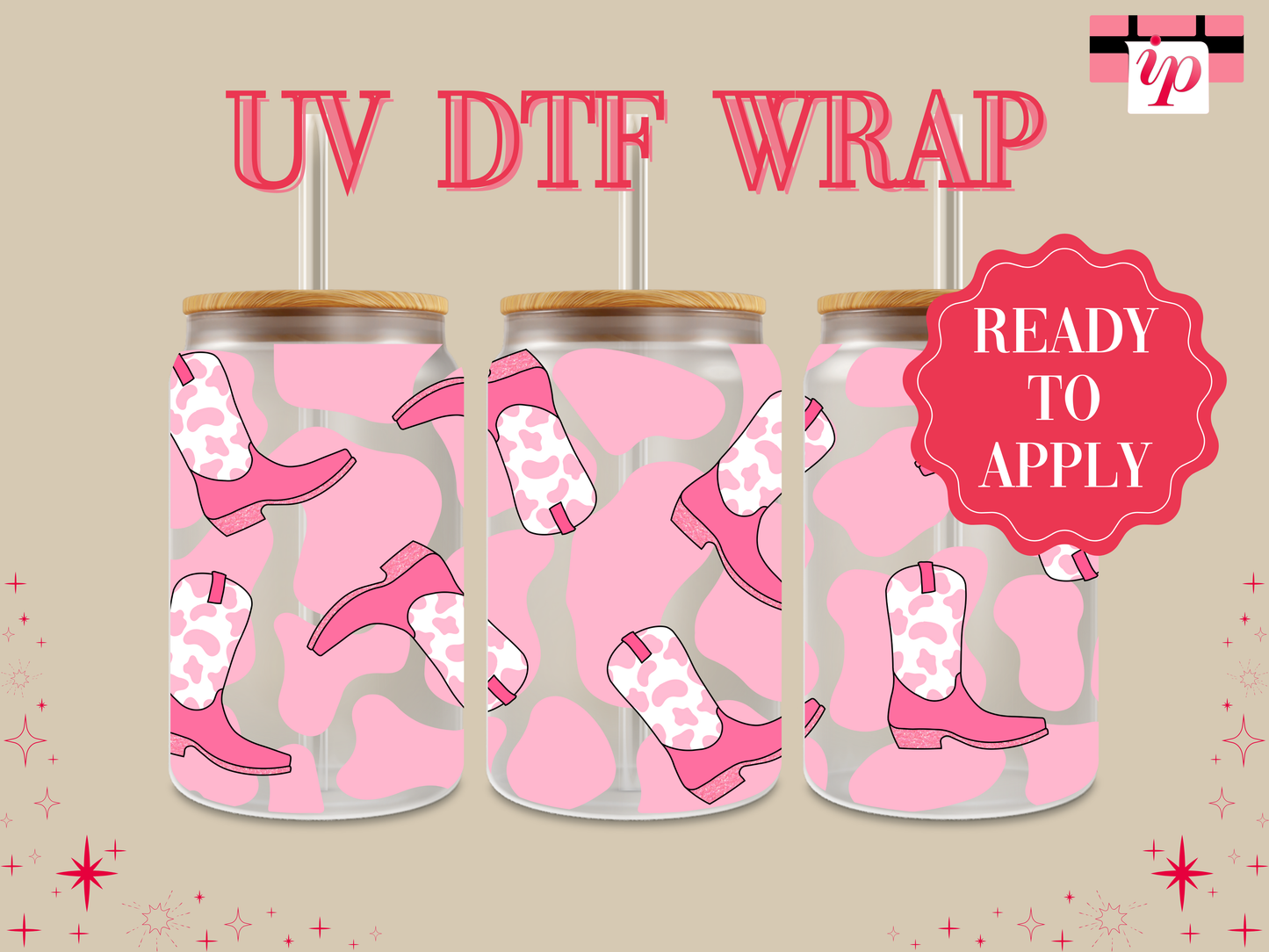 Cow Print  Western Boots UV DTF Wrap