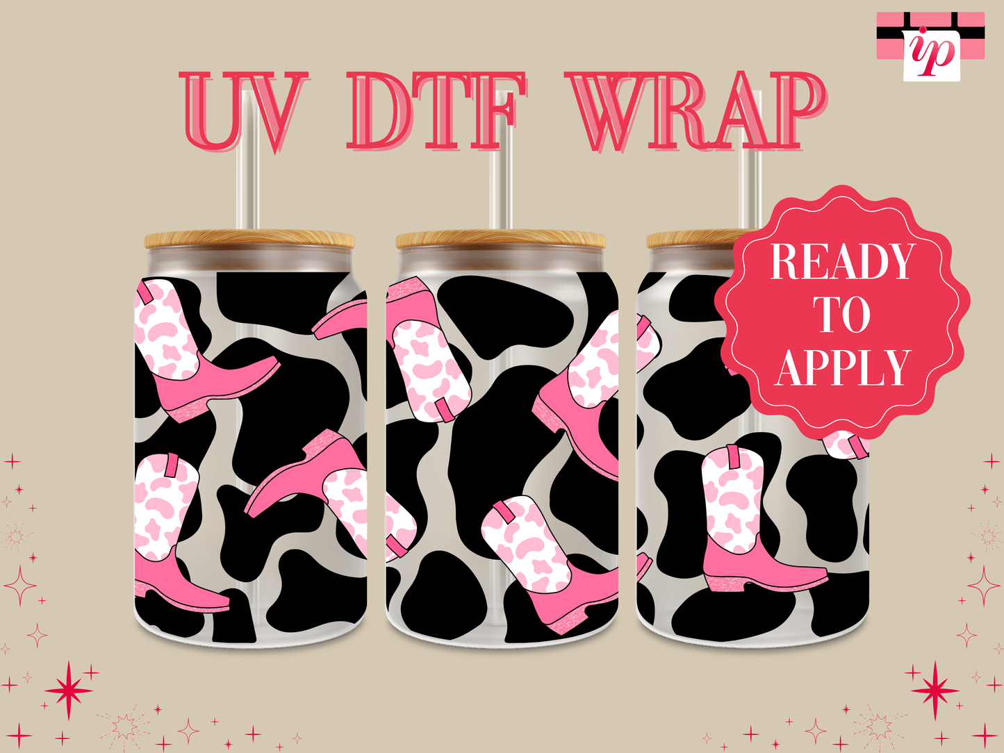 Cow Print  Western Boots UV DTF Wrap