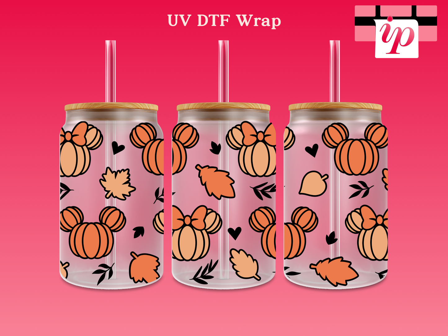 Halloween Pumpkins Mickey and Minnie Ears Orange UV DTF Cup Wrap