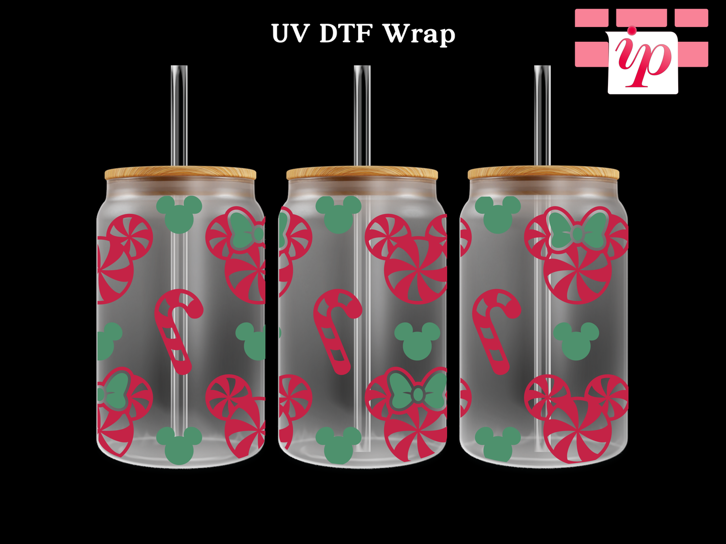 Candy M Outline Candy Cane UV DTF Wrap