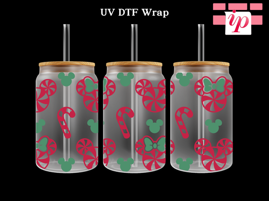 Candy M Outline Candy Cane UV DTF Wrap