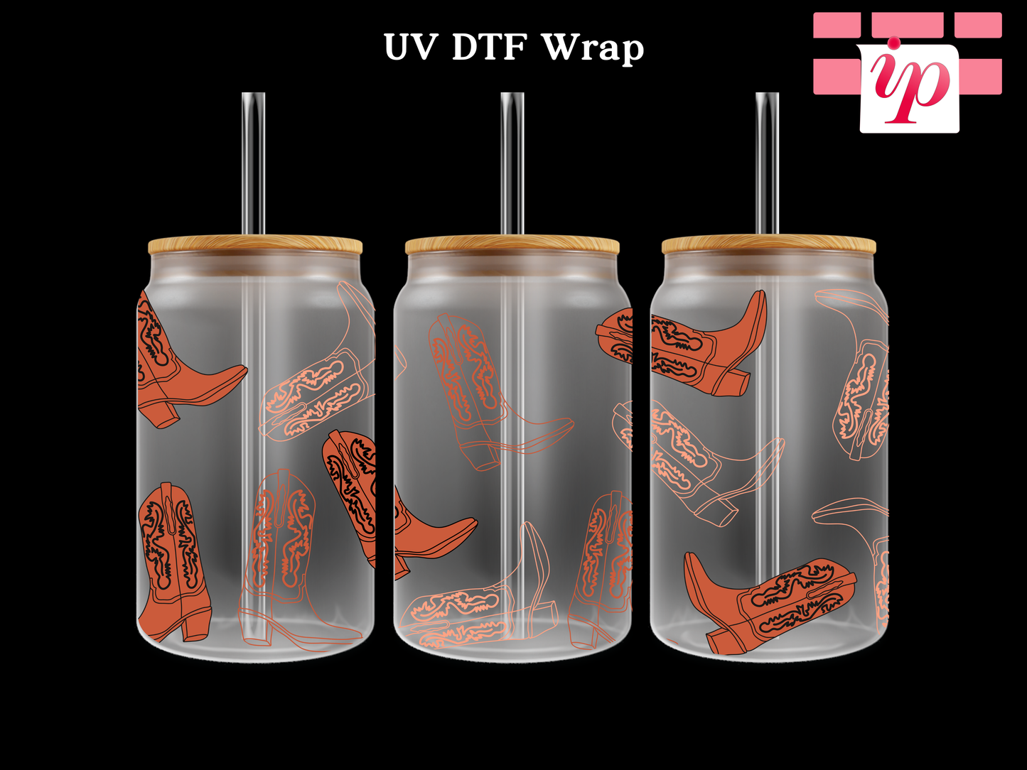 Scattered Cowgirl Boots  UV DTF Wrap