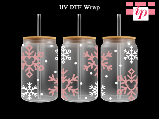 Snowflakes M Pink UV DTF Wrap