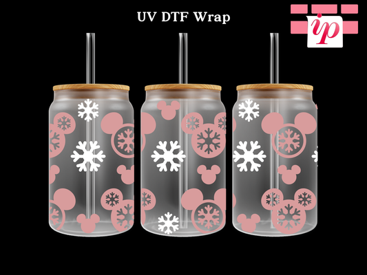 Snowflakes M Outline Pink UV DTF Wrap