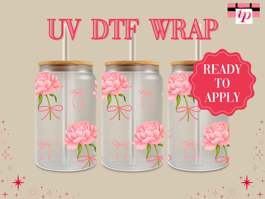 Coquette Peonies Pink Bow UV DTF Wrap