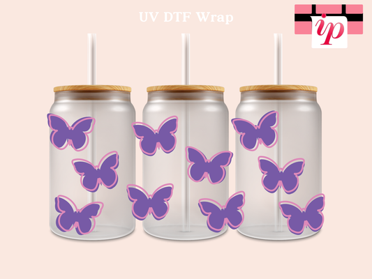 Butterfly + Outlines - Purple & Pink UV DTF Wrap