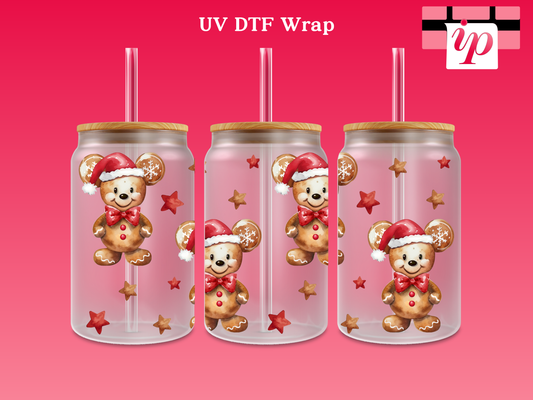 Gingerbread Christmas Teddy M & Presents UV DTF Wrap