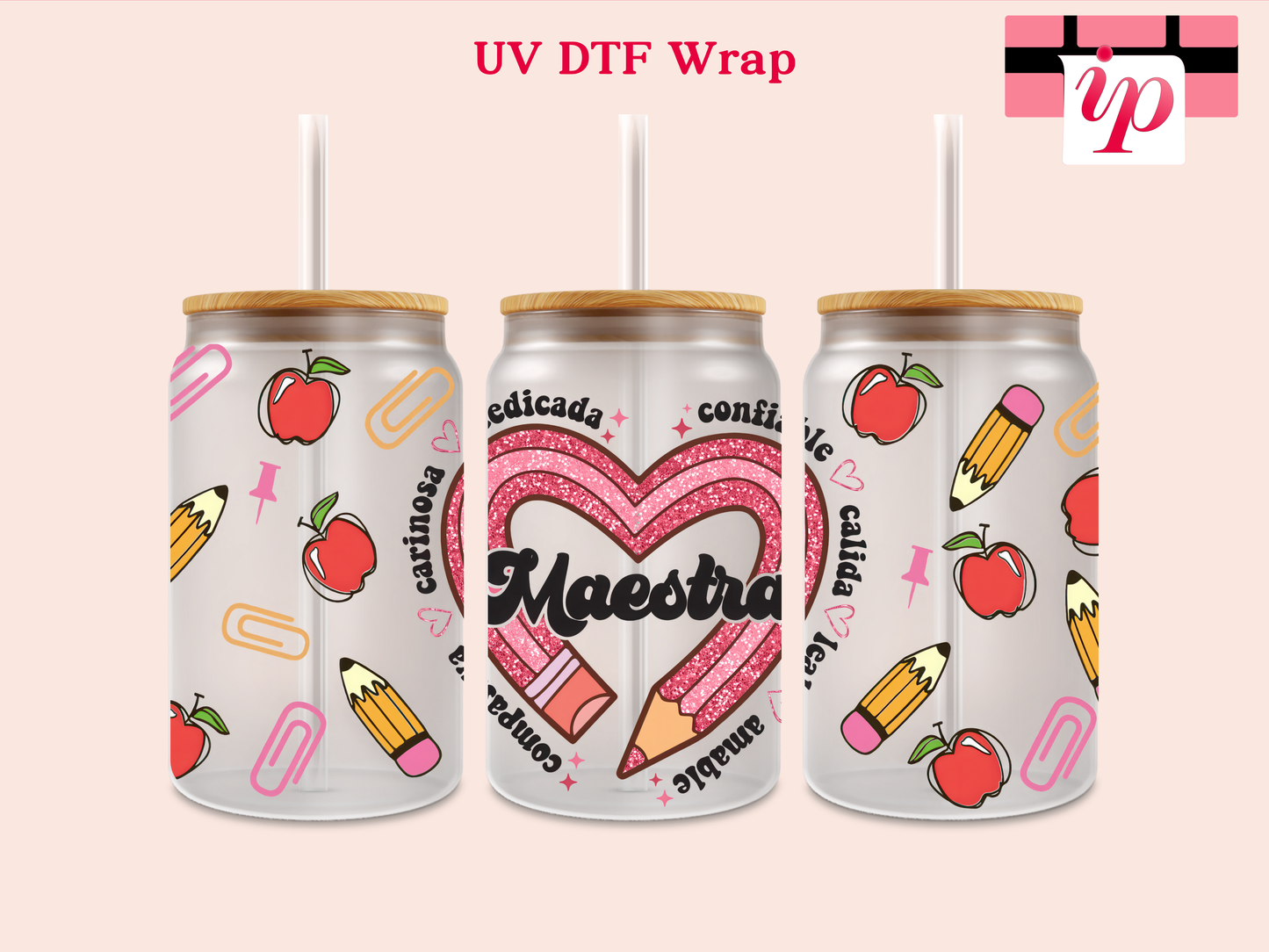 Pink Pencil Heart Maestra UV DTF Wrap