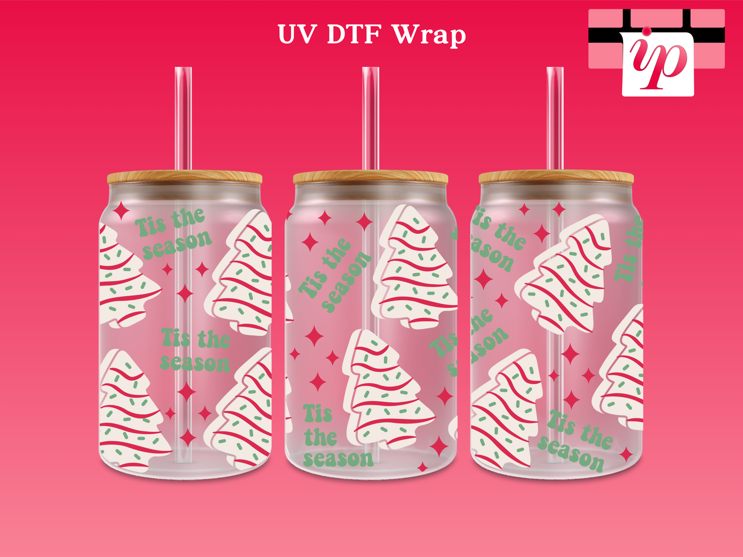 White Christmas Tree Cake Tis The Season UV DTF Wrap