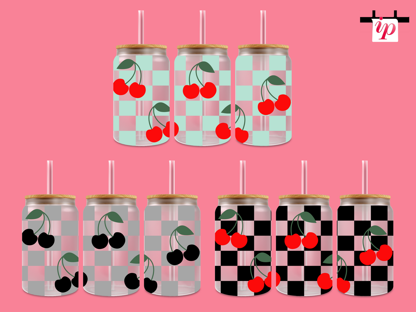 Checkered Background & Cherries UV DTF Wrap