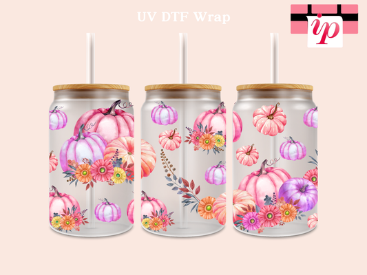 Water Color Purple Flower Pumpkins UV DTF Cup Wrap