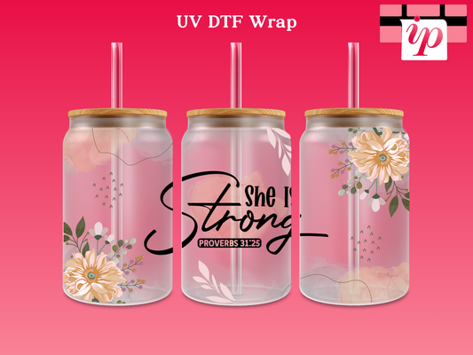 She is Strong Florals UV DTF Wrap