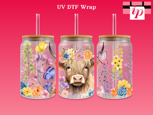 Cow Spring Flowers UV DTF Wrap