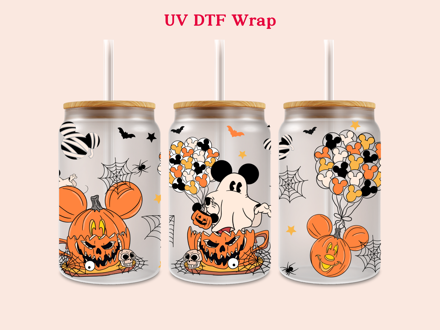 M Ghost & Halloween Pumpkin UV DTF Wrap