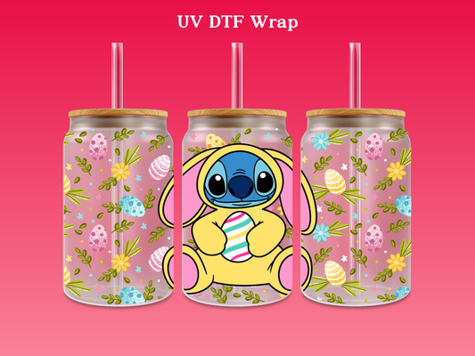 Easter Stitch Yellow Bunny Greenery UV DTF Wrap