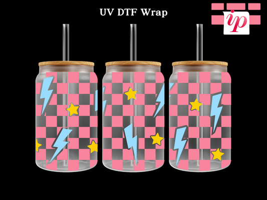 Checkered Lightning & Stars UV DTF Wrap