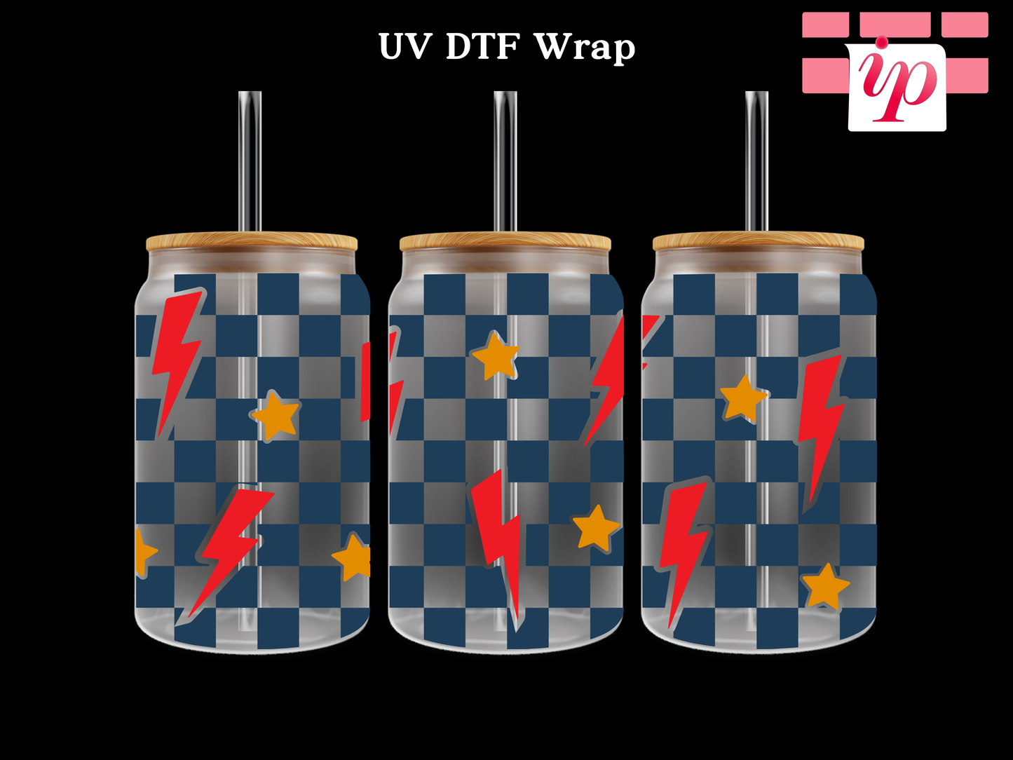 Checkered Lightning & Stars UV DTF Wrap