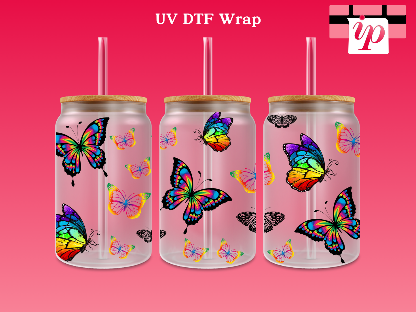 Rainbow Butterflies UV DTF Wrap