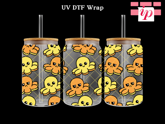 Mood Octopus Yellow-Orange 16 oz UV DTF Cup Wrap