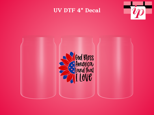 God Bless America Sunflower - RYB UV DTF Decal