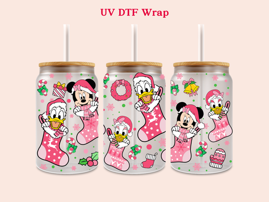 Pink Christmas Stockings M V1 UV DTF Wrap