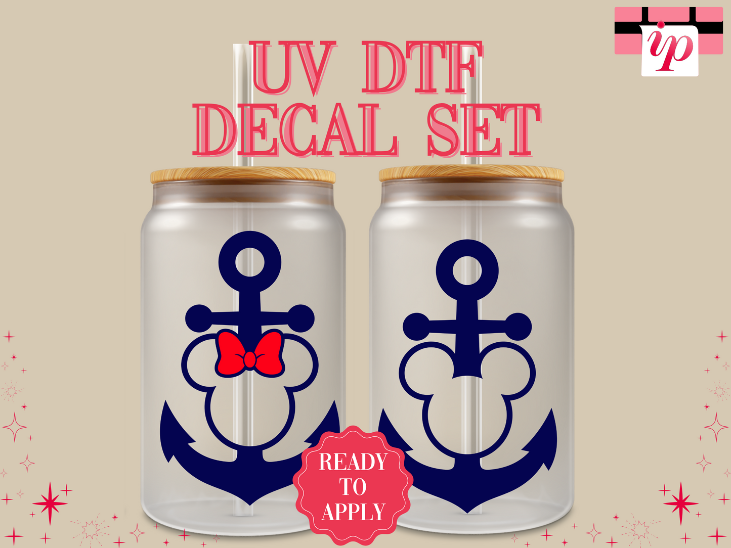 Mickey Ear Anchors 2 pc UV DTF Decals