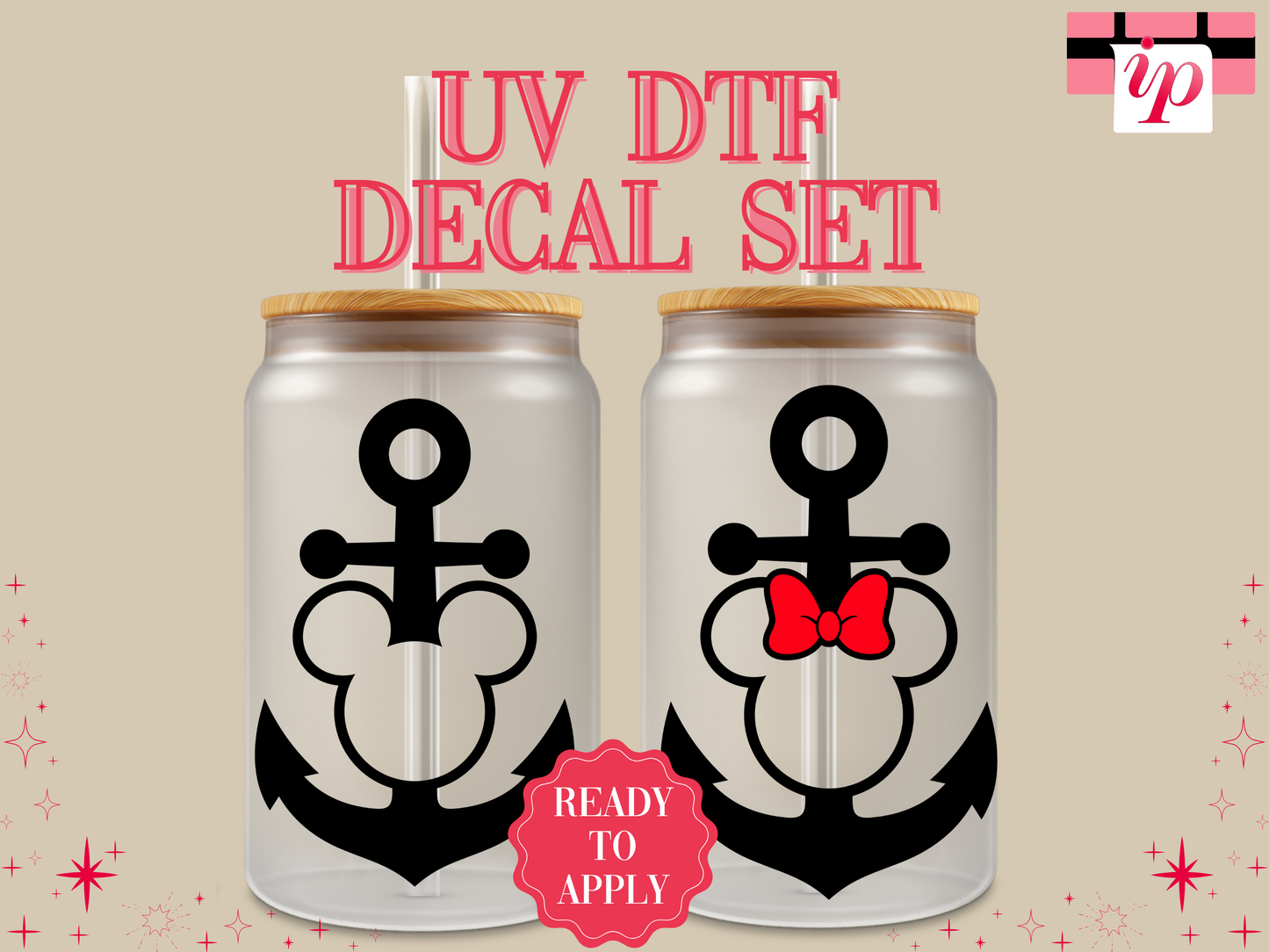 Mickey Ear Anchors 2 pc UV DTF Decals