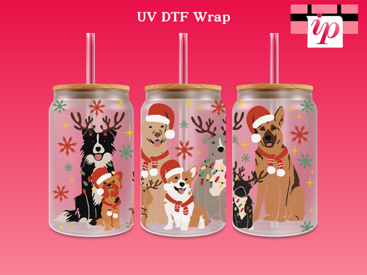 Christmas Hat Dogs UV DTF Wrap