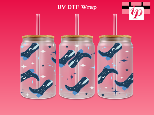 Starry Moon Cowgirl Boots UV DTF Wrap