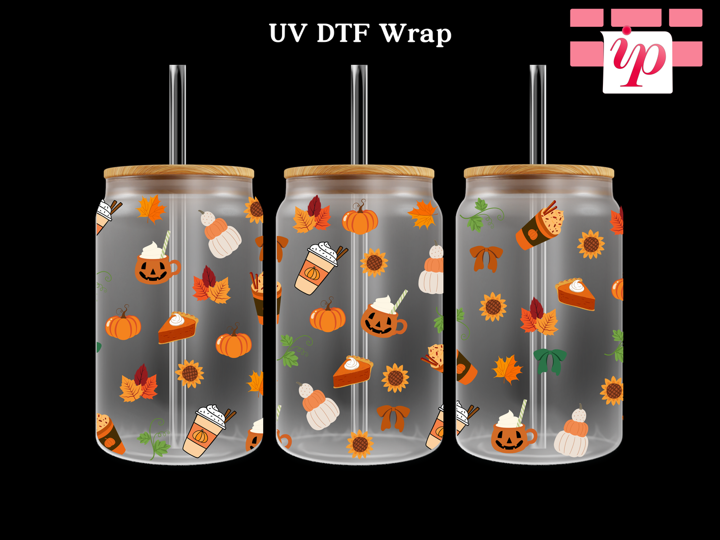 Pumpkin Spice Drinks Fall Coquette UV DTF Wrap