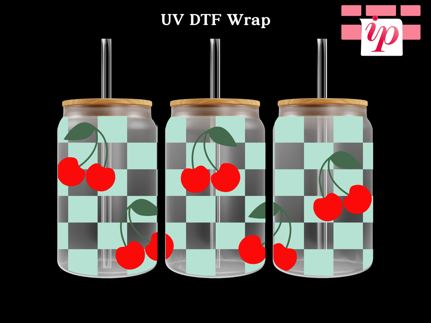 Checkered Background & Cherries UV DTF Wrap