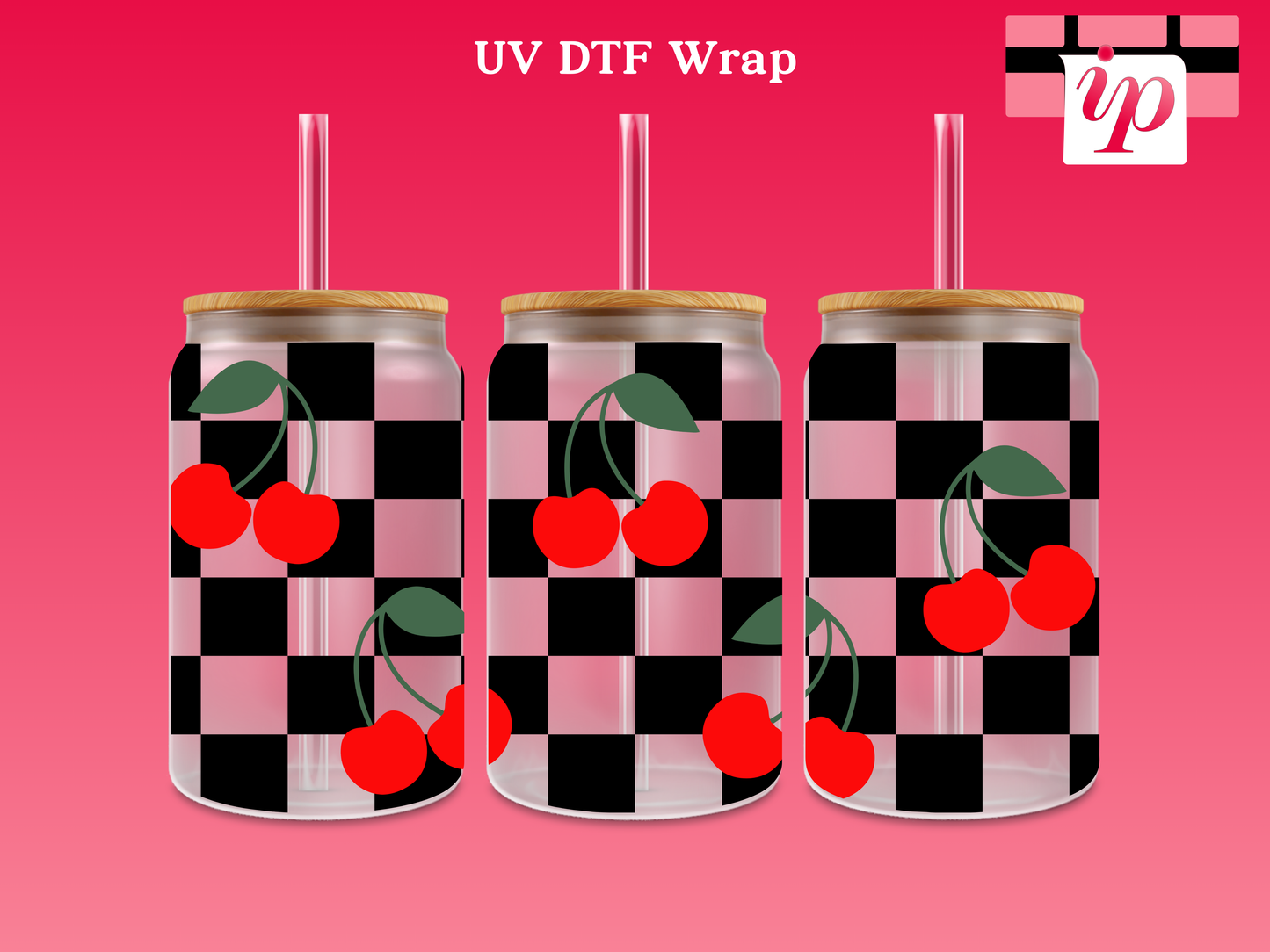 Checkered Background & Cherries UV DTF Wrap