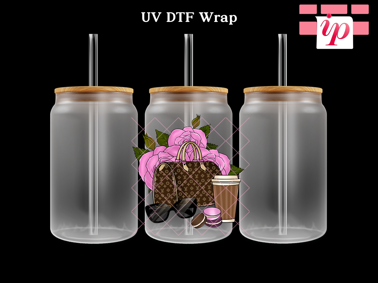 LV Bag Flowers Coffee UV DTF Decal