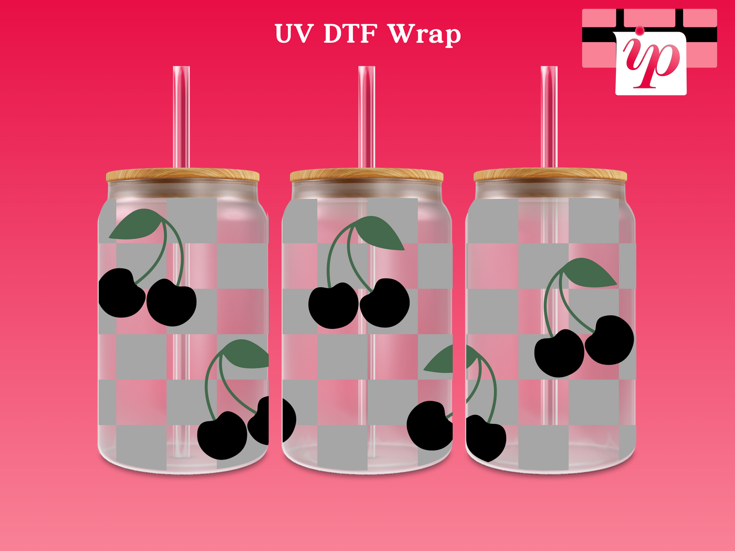 Checkered Background & Cherries UV DTF Wrap