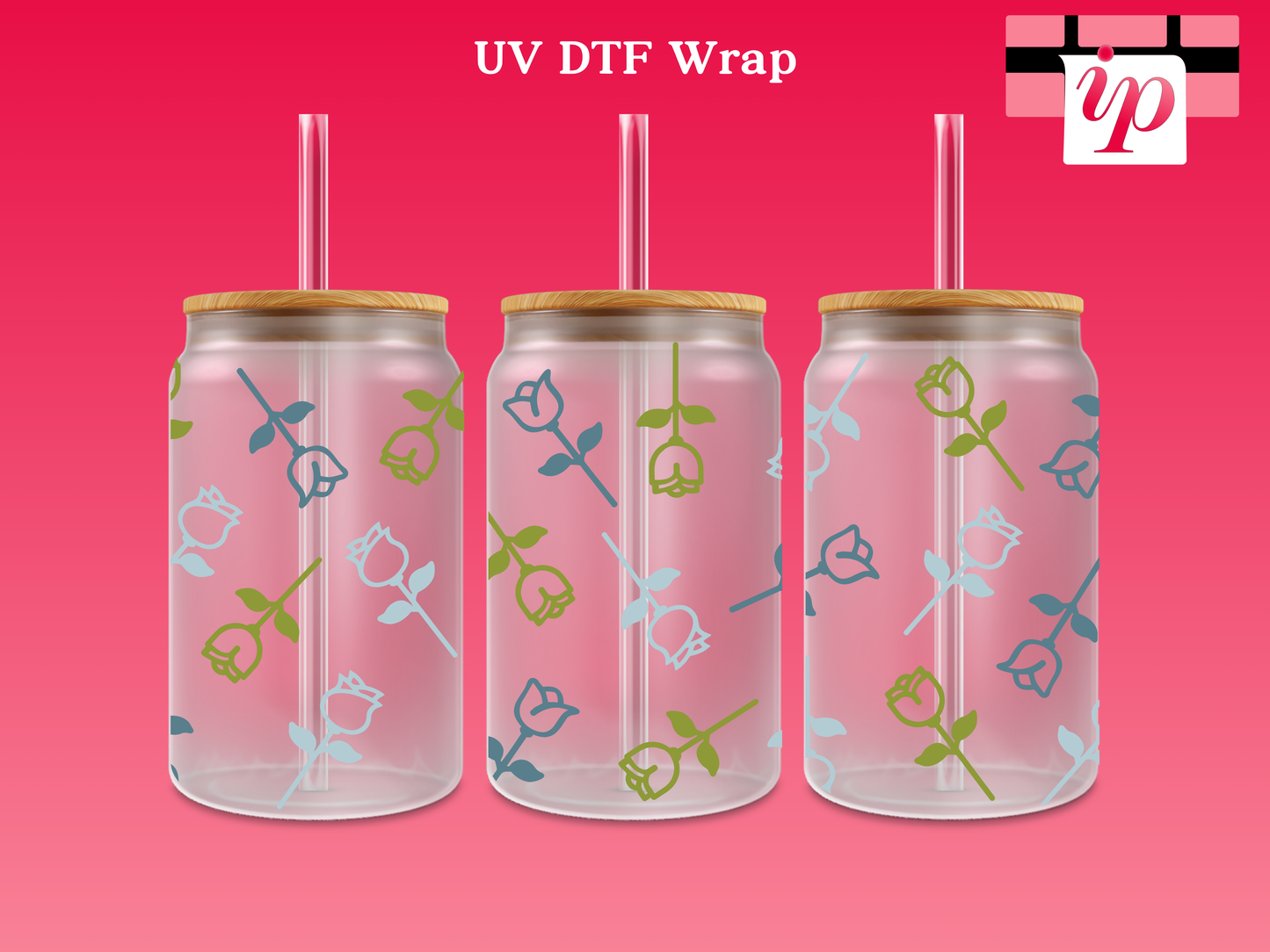 3 Rose Pattern UV DTF Cup Wrap