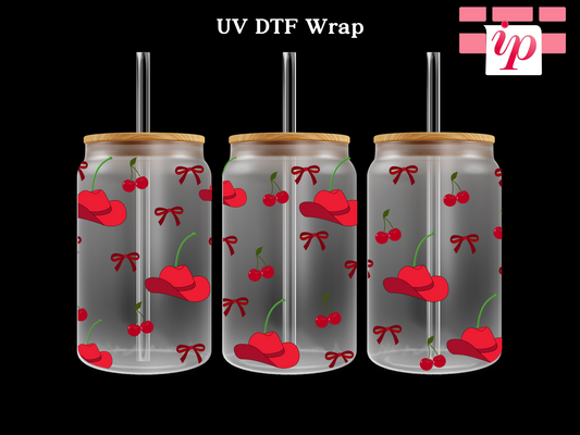 Single Cherry Cow Girl Hat Cherries UV DTF Wrap