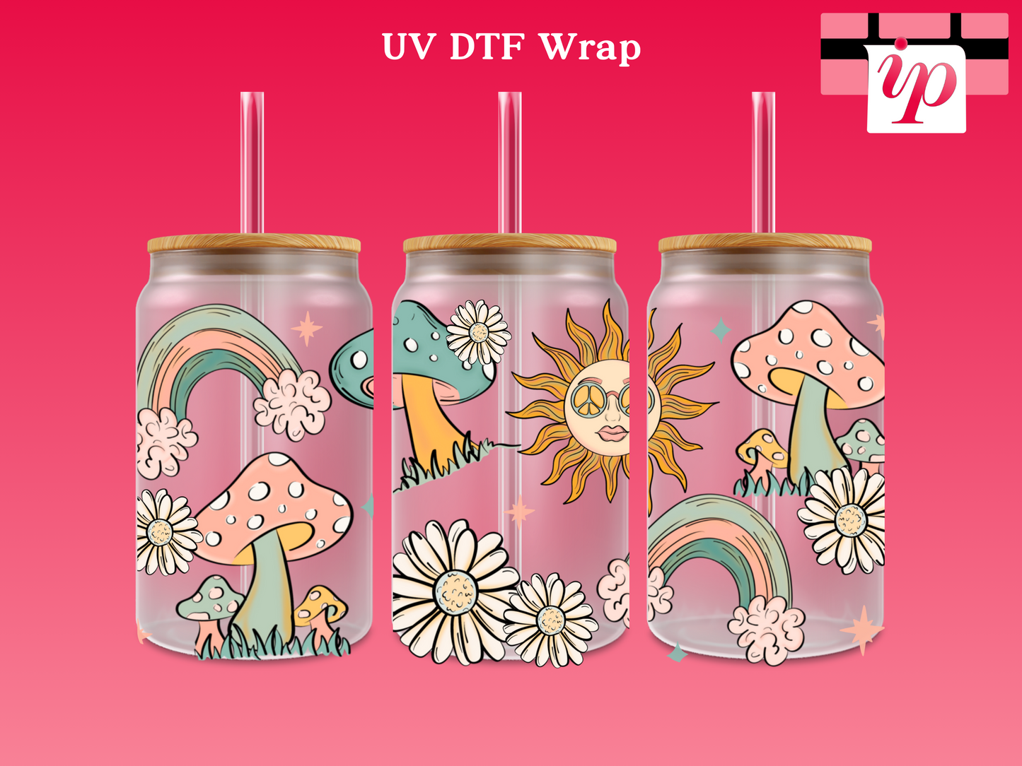 Groovy Sunshine & Mushrooms UV DTF Wrap