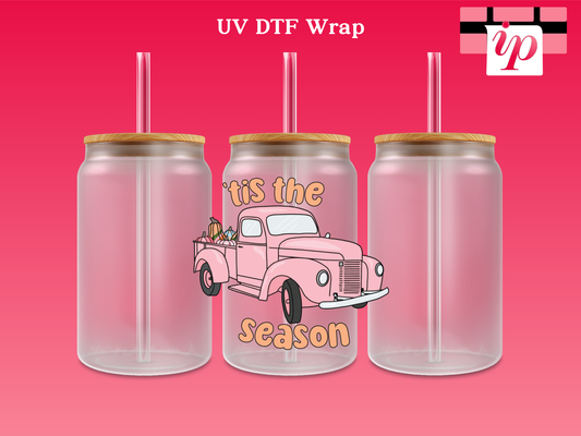 Tis the Season Pink Truck with Pumpkins Decal