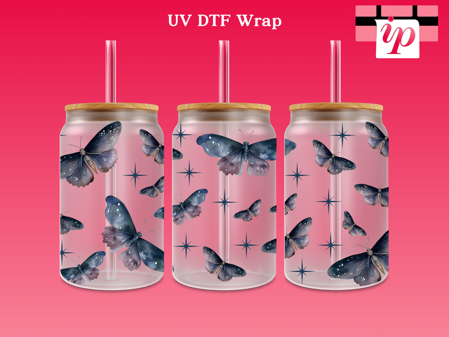 Watercolor Night Butterflies UV DTF Wrap