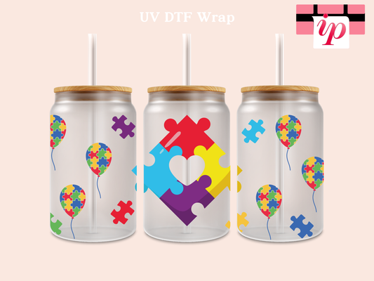 Autisim Puzzle Pieces UV DTF Cup Wrap