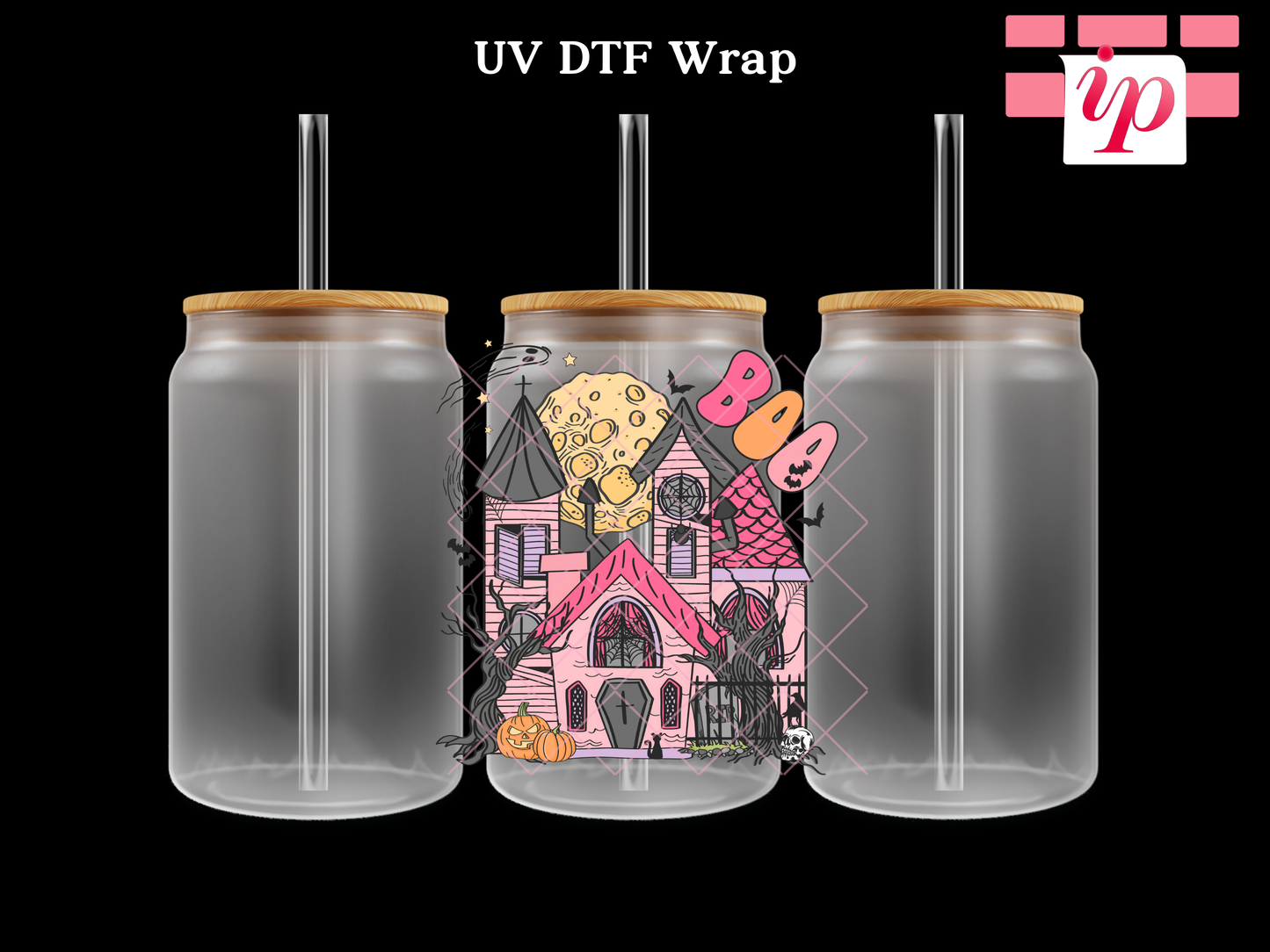 Boo Pink Haunted House UV DTF Decal