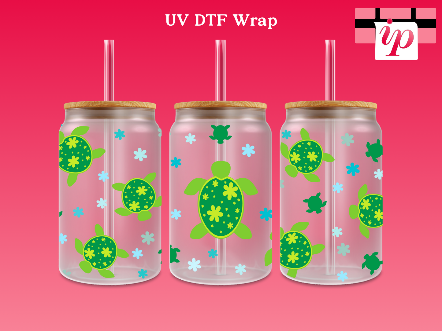 Sea Turtle with Flowers  UV DTF Wrap