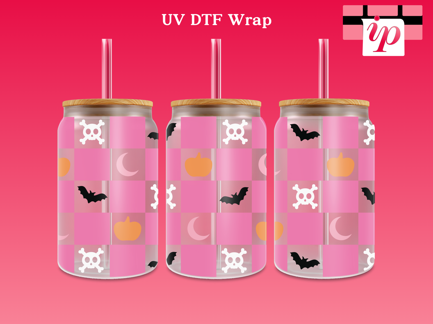 Halloween Checkered 16 oz UV DTF Cup Wrap