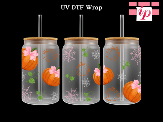 Coquette Pumpkin Spider Webs UV DTF Cup Wrap