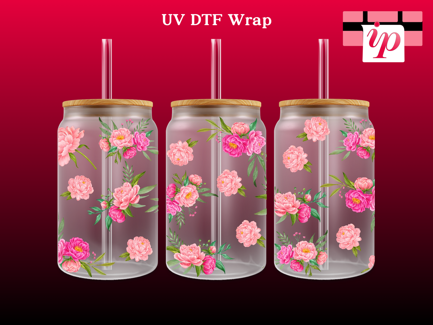 Pink Peony Flowers UV DTF Wrap